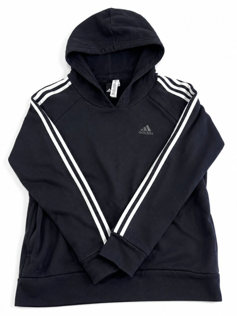 Adidas‎ Women's Black 3 Stripe Pullover Hoodie Size Medium M Black White Logo